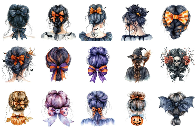 Halloween Messy Bun Clipart Bundle - CraftNest - Digital Crafting and Art