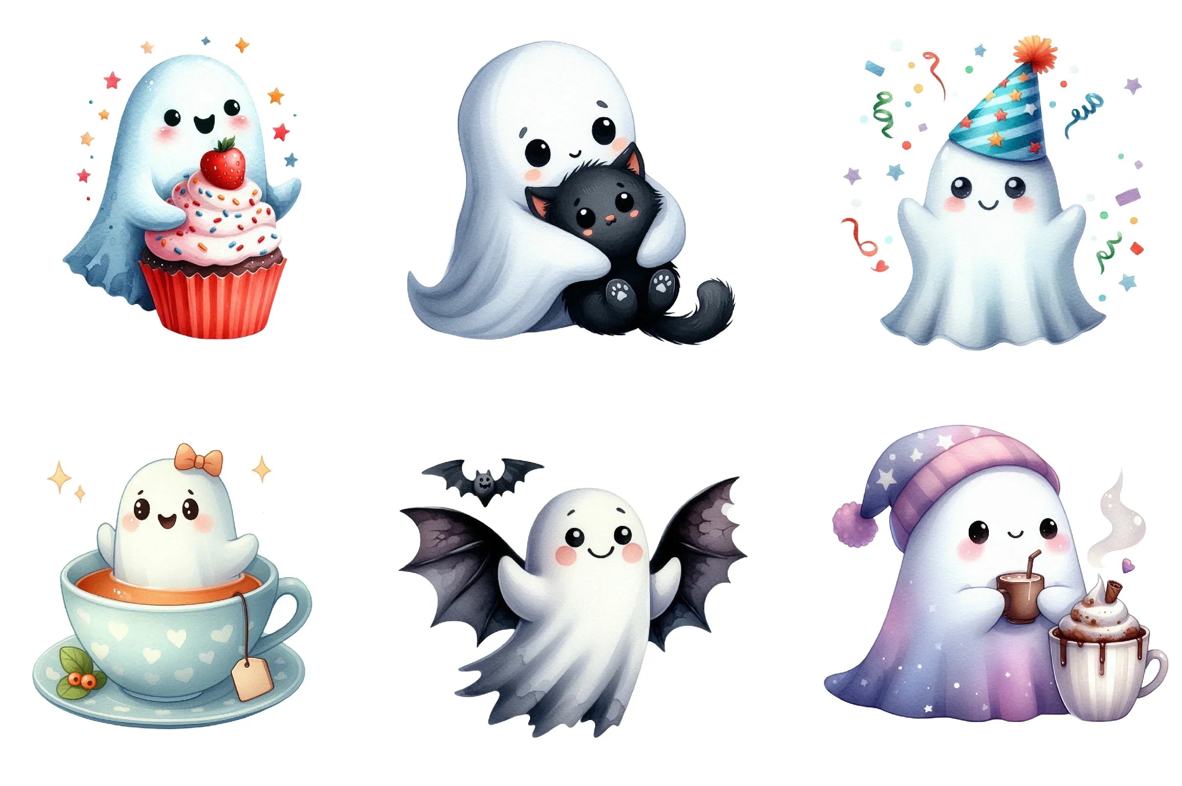 Halloween Cute Ghost Clipart Collection Bundle - CraftNest - Digital Crafting and Art