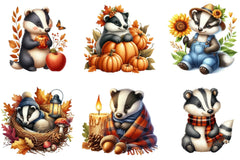 Cute Autumn Badger Clipart Bundle - CraftNest - Digital Crafting and Art