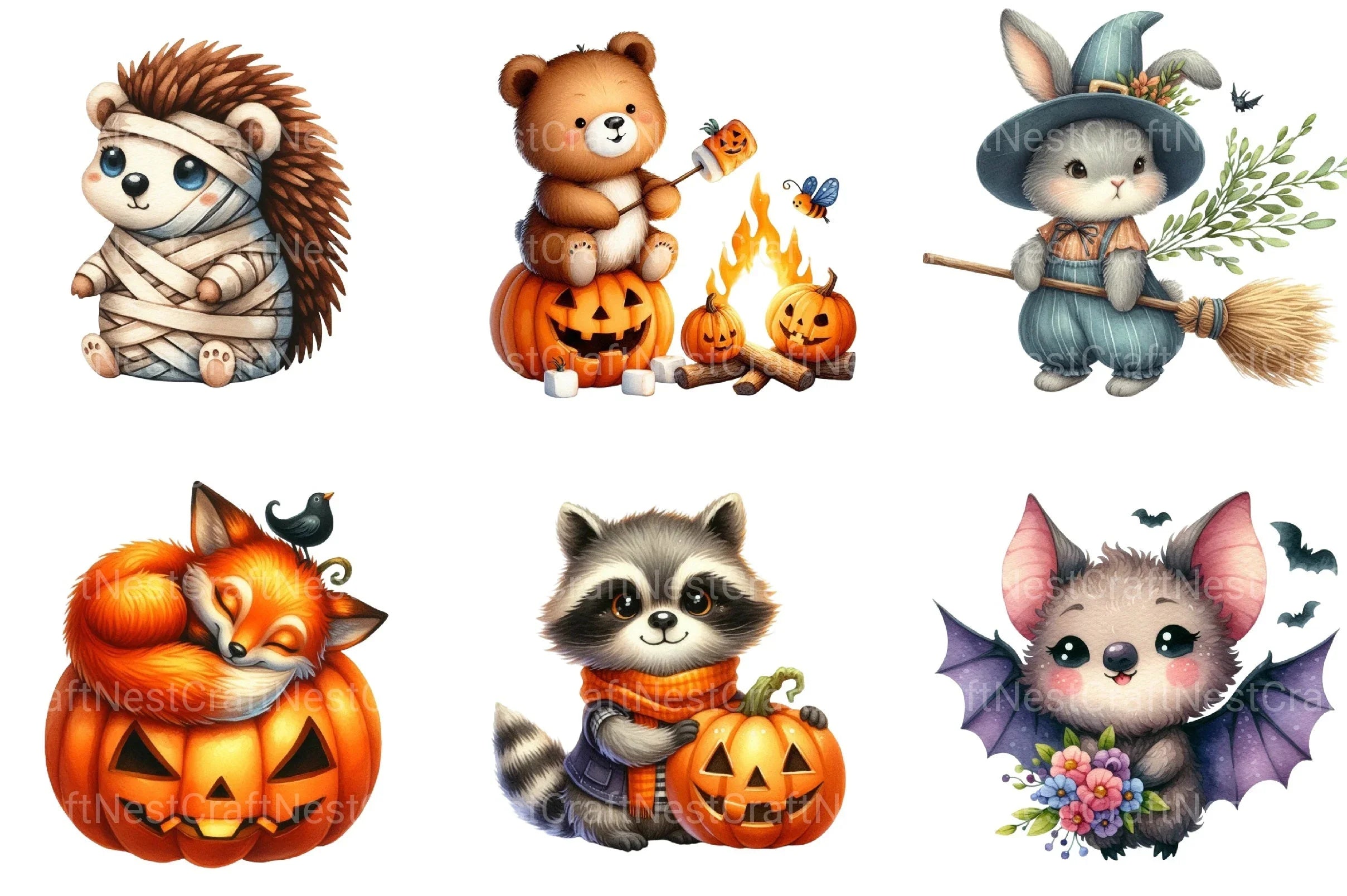 Whimsical Halloween Animal Clipart Bundle - CraftNest - Digital Crafting and Art