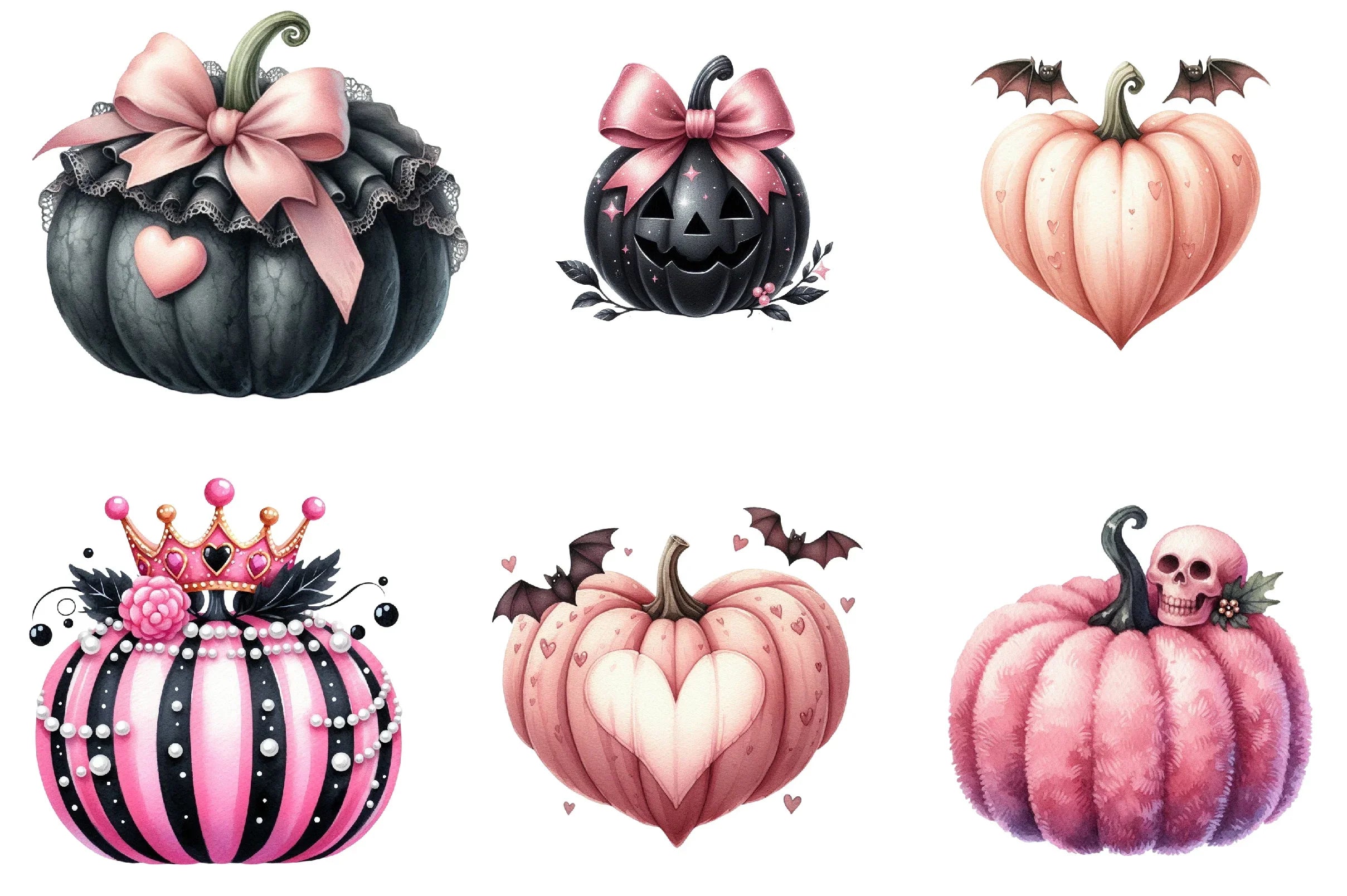 Halloween Coquette Pink Black Pumpkin Clipart Bundle - CraftNest - Digital Crafting and Art