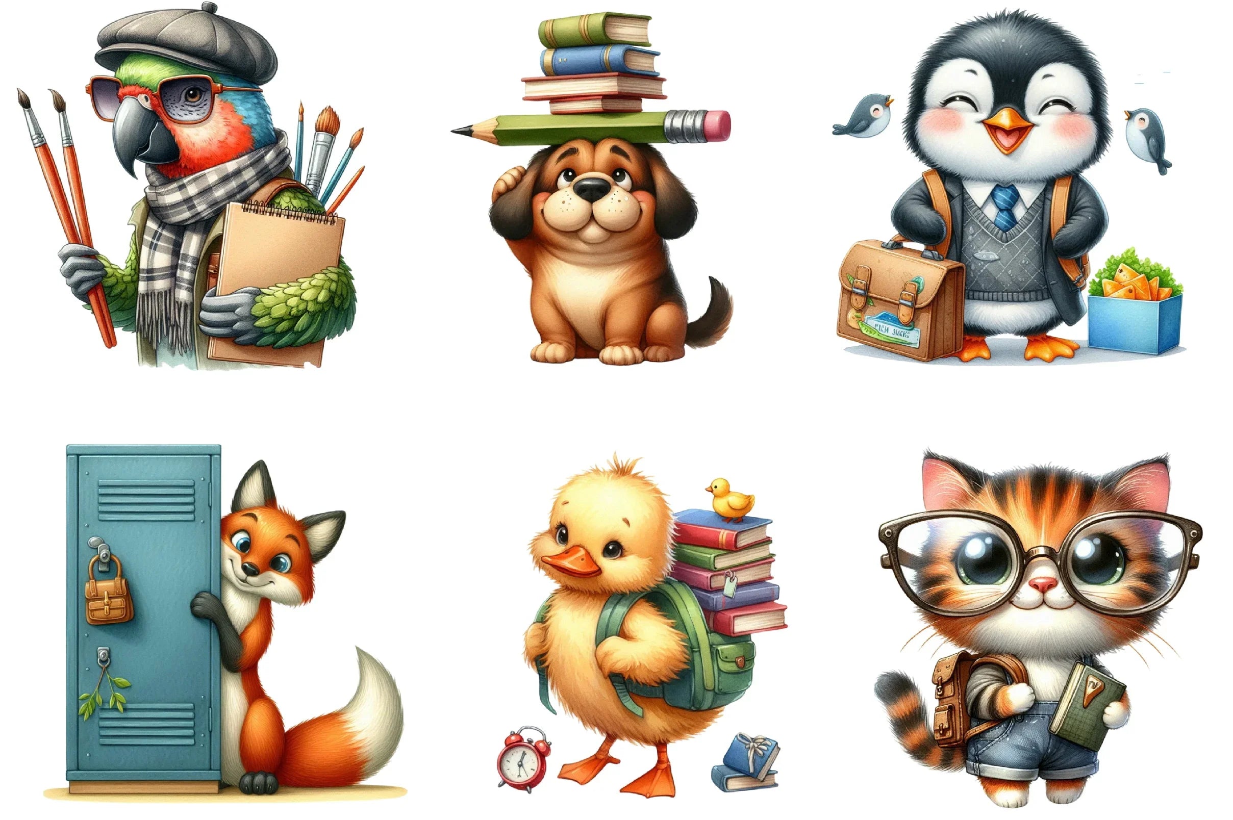 Funny Animal Back to School Clipart Bundle - CraftNest - Digital Crafting and Art