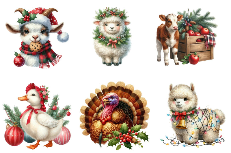 Vintage Christmas Farm Animal Clipart Bundle - CraftNest - Digital Crafting and Art