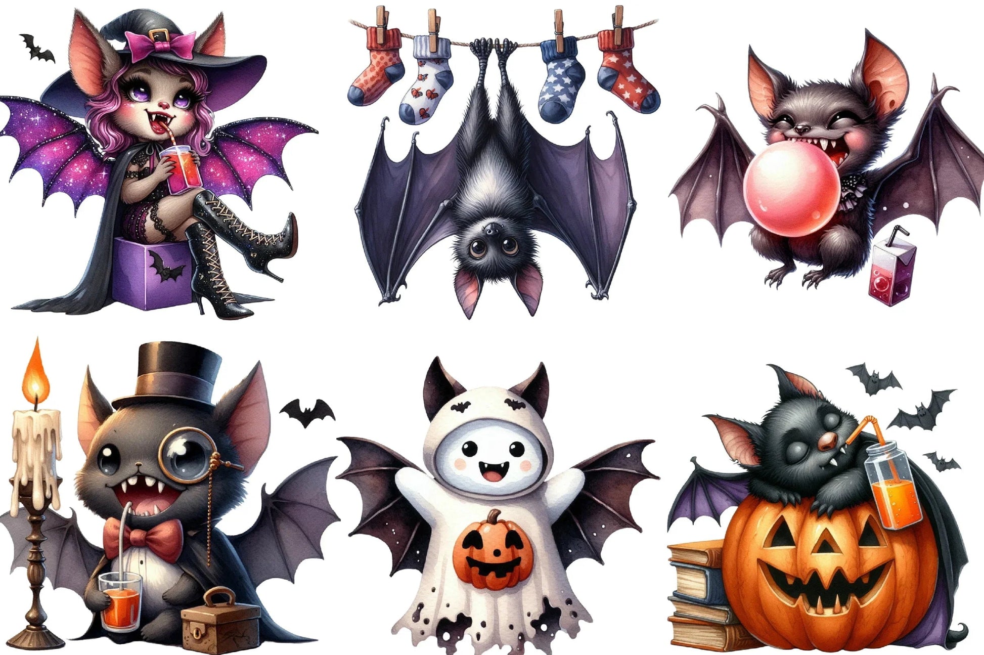 Funny Halloween Bats Clipart Bundle - CraftNest - Digital Crafting and Art