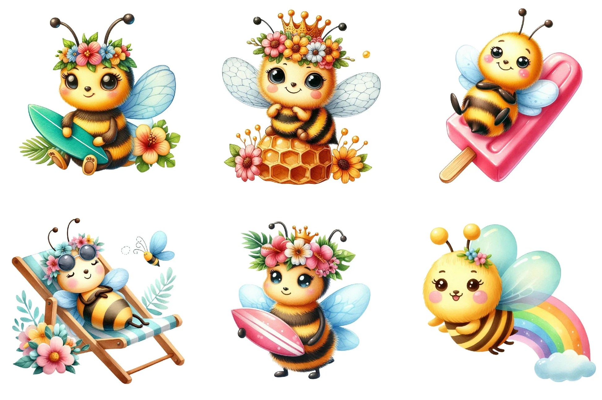 Cute Cartoon Bees Summer Clipart Bundle - CraftNest - Digital Crafting and Art