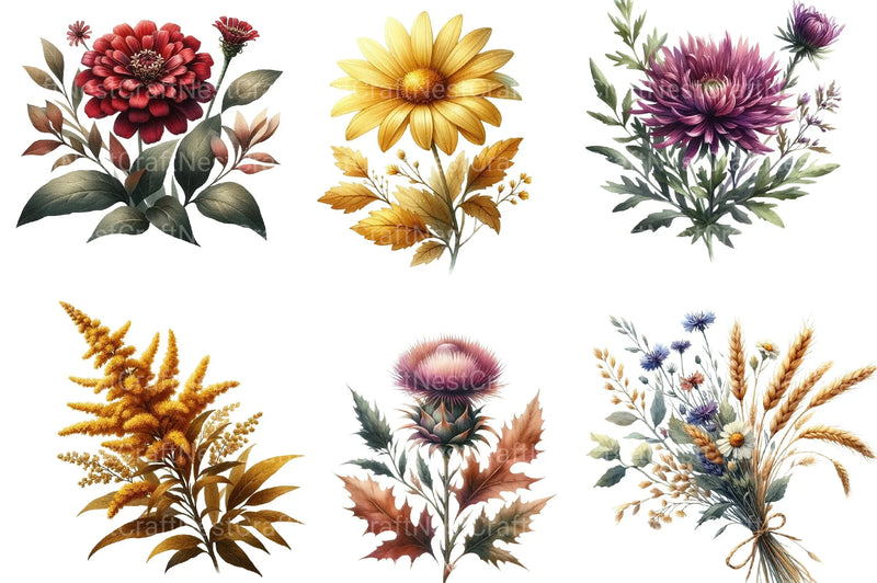 Autumn Wildflowers Clipart Bundle 99 - CraftNest - Digital Crafting and Art
