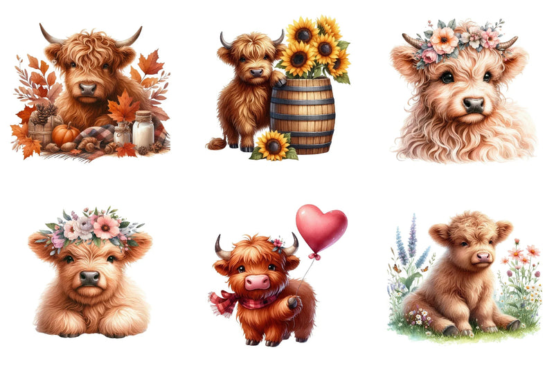 Cute Highland Cows Clipart Bundle - CraftNest - Digital Crafting and Art