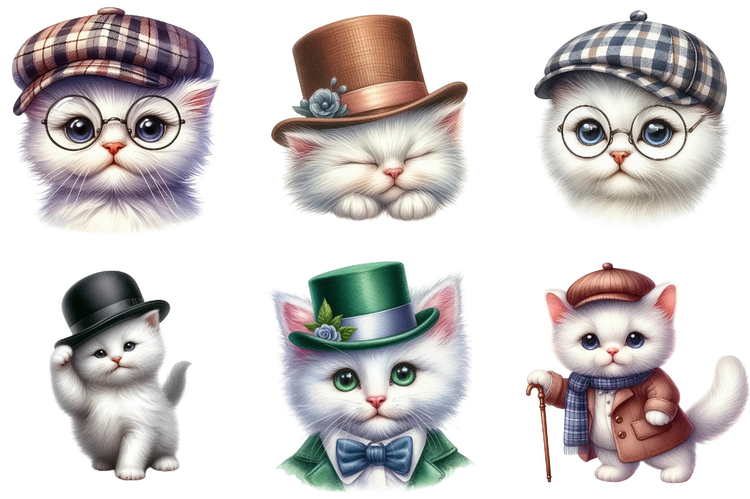White Kitten Gentleman Cap Clipart Bundle - CraftNest - Digital Crafting and Art