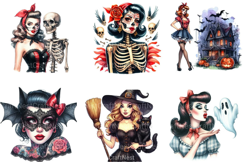 Halloween Pin-Up Girl Clipart Bundle - CraftNest - Digital Crafting and Art