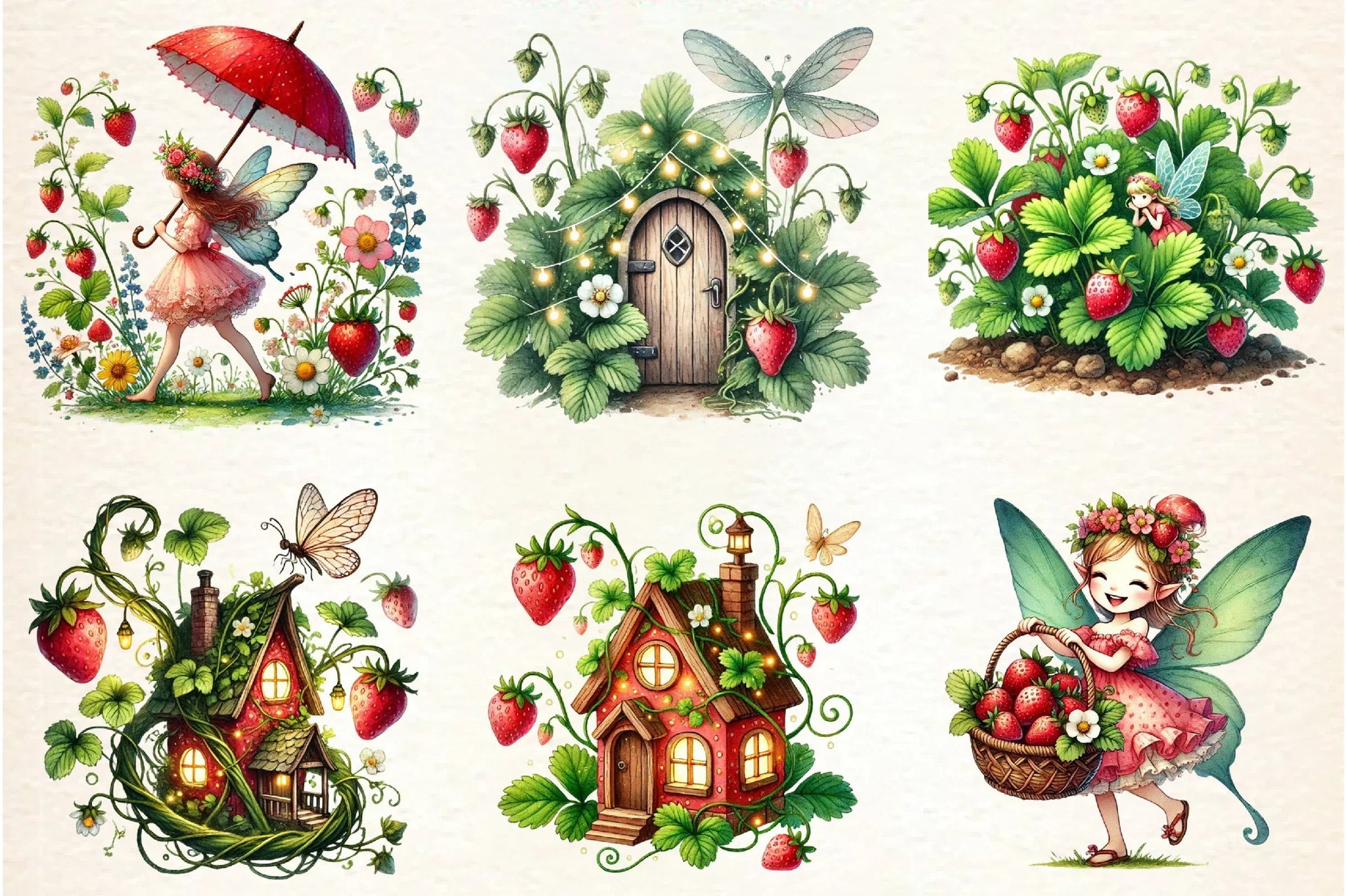 Spring Strawberry Fairy Garden Clipart Bundle - CraftNest - Digital Crafting and Art