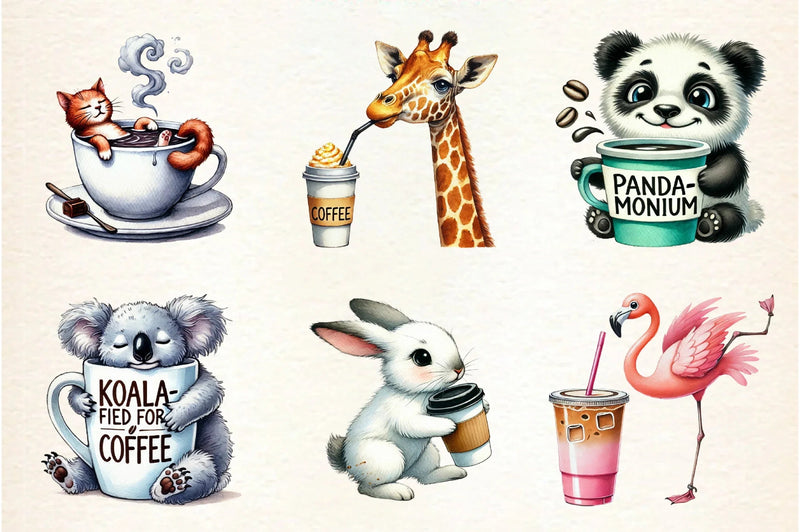 Funny Coffee Animals Clipart Bundle - CraftNest - Digital Crafting and Art