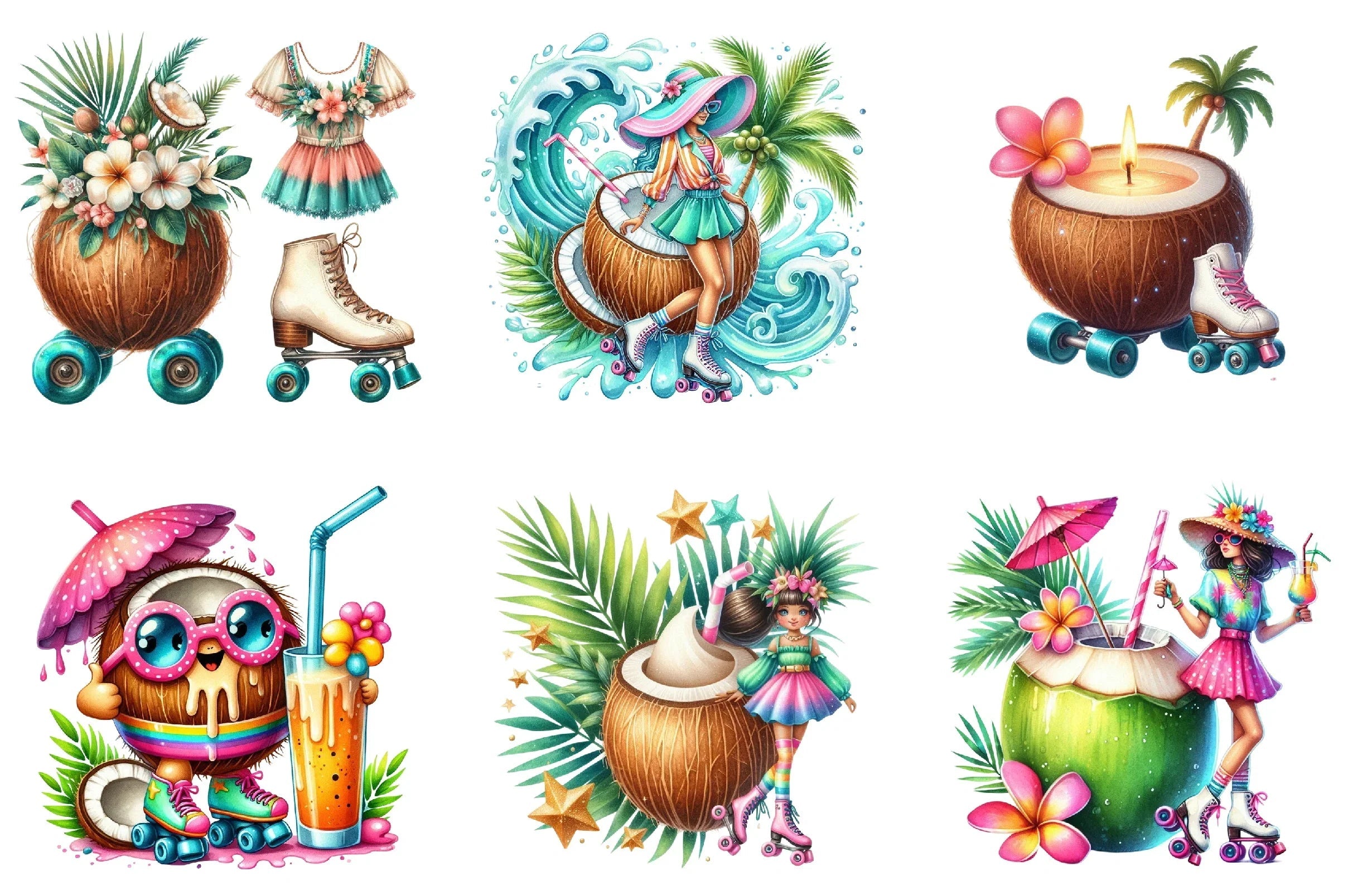 Summer Coconut Clipart Bundle - CraftNest - Digital Crafting and Art