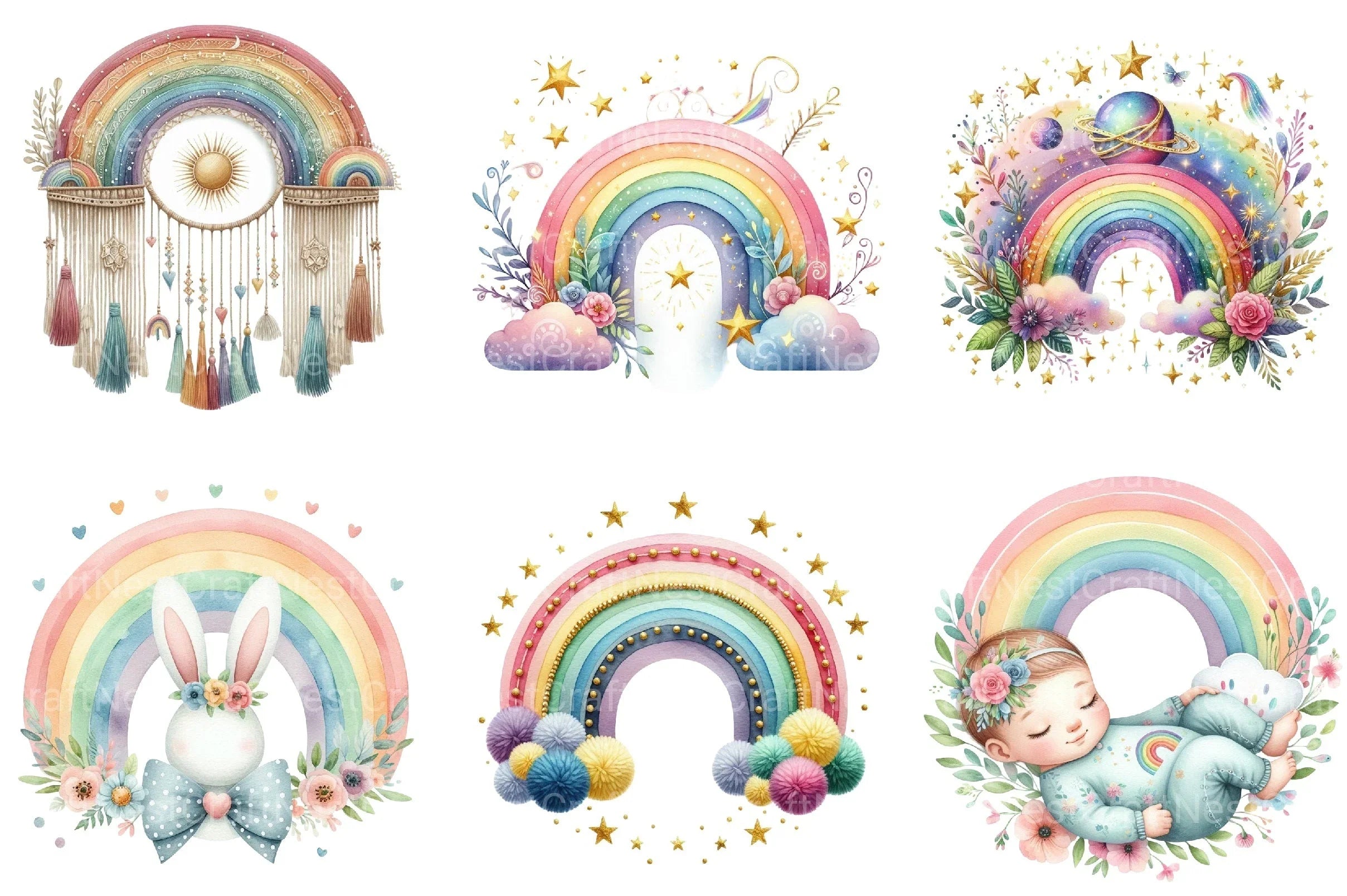 Baby Rainbow Boho Clipart Bundle - CraftNest - Digital Crafting and Art