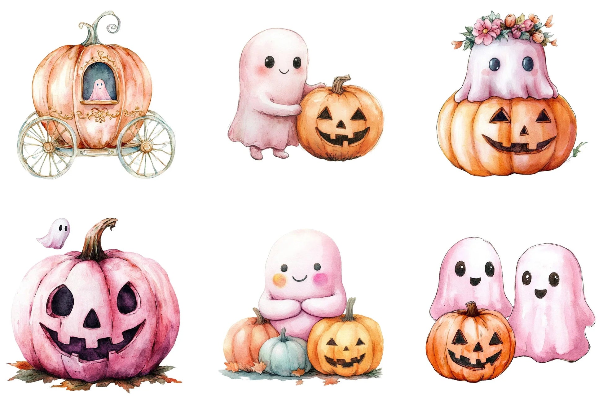 Cute Pink Ghost Pumpkin Halloween Clipart Bundle - CraftNest - Digital Crafting and Art