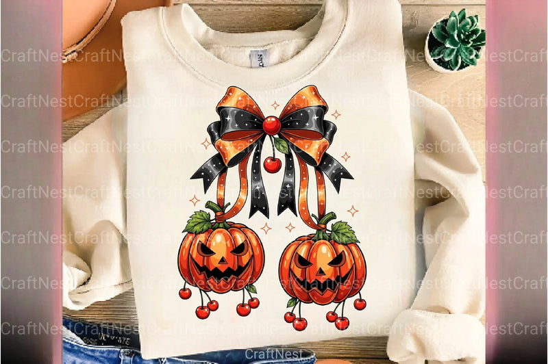 Halloween Pumpkin Cherry Bow Clipart Bundle - CraftNest - Digital Crafting and Art