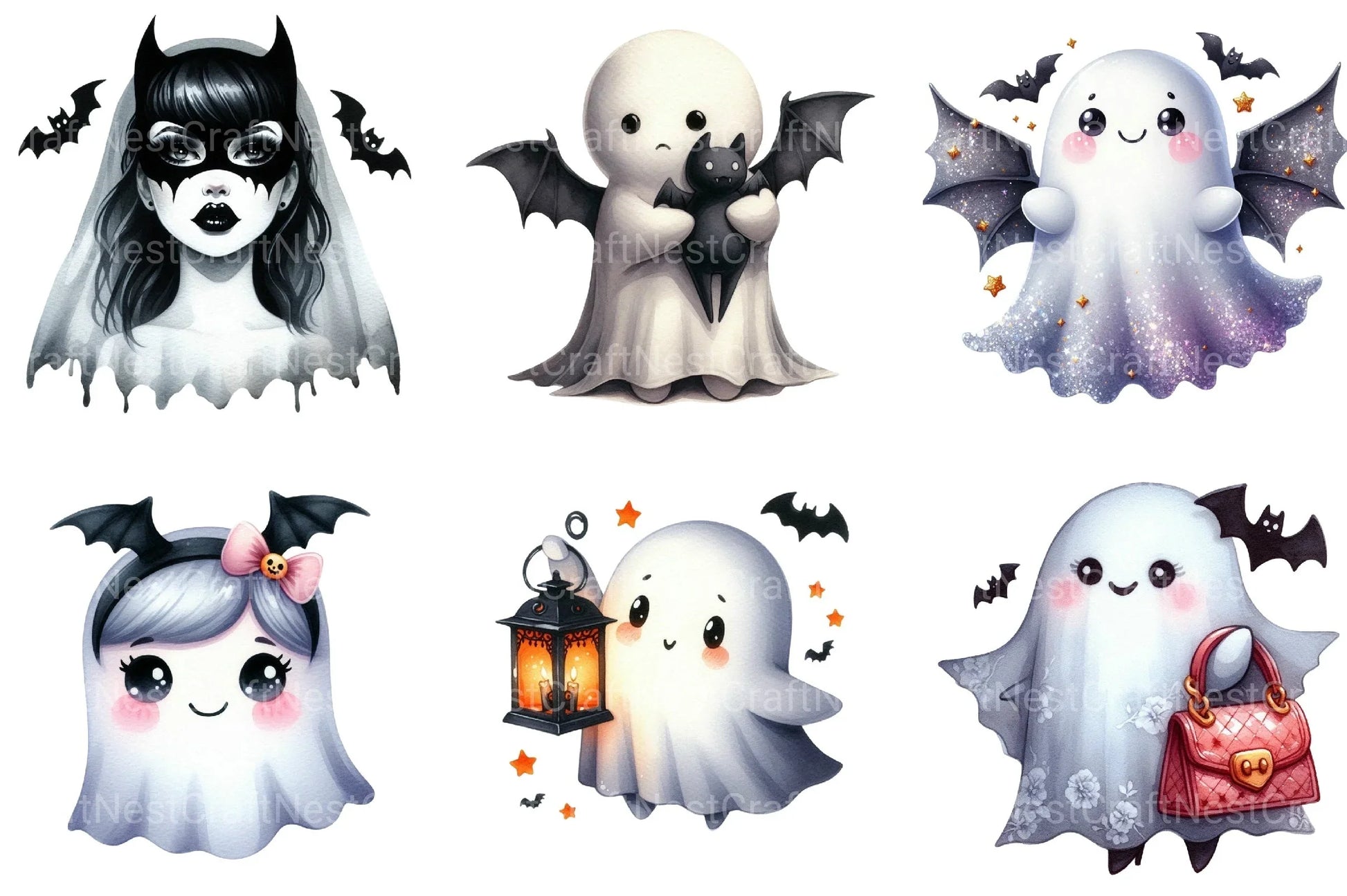 Bat Babe Ghost Halloween Clipart Bundle - CraftNest - Digital Crafting and Art