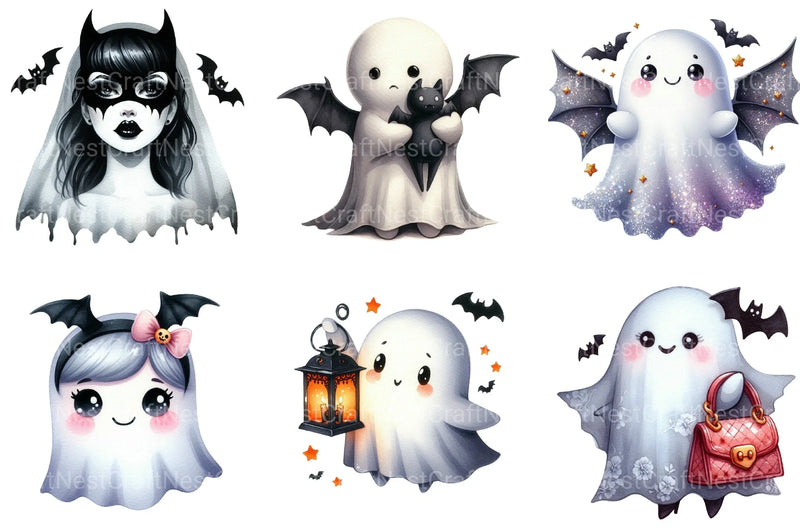 Bat Babe Ghost Halloween Clipart Bundle - CraftNest - Digital Crafting and Art