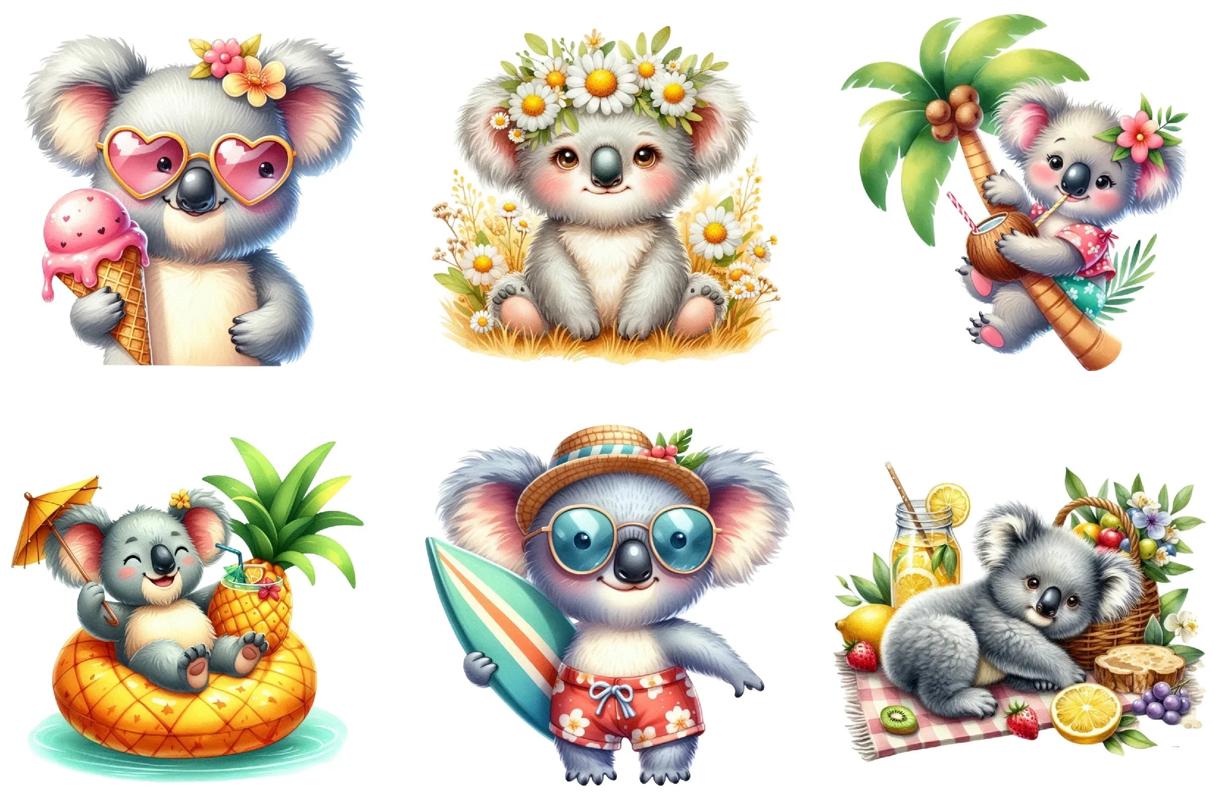 Summer Koala Clipart Bundle - CraftNest - Digital Crafting and Art