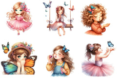 Cute Girl and Butterflies Clipart Bundle - CraftNest - Digital Crafting and Art