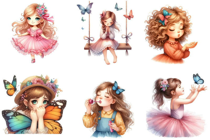 Cute Girl and Butterflies Clipart Bundle - CraftNest - Digital Crafting and Art