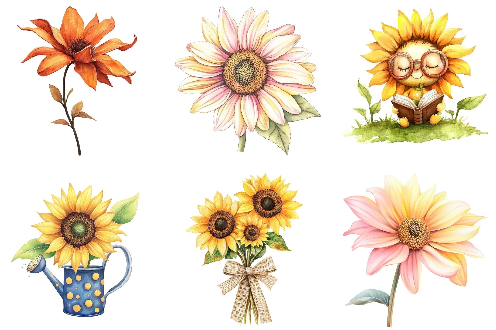 Cute Sunflower Clipart Bundle - CraftNest - Digital Crafting and Art