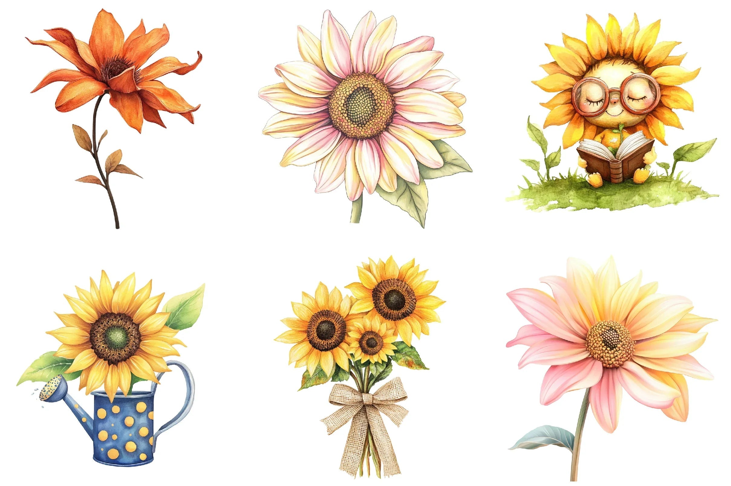 Cute Sunflower Clipart Bundle - CraftNest - Digital Crafting and Art