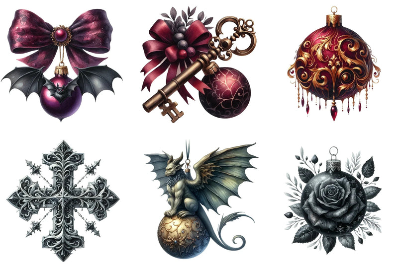 Gothic Christmas Ornaments Clipart Bundle - CraftNest - Digital Crafting and Art