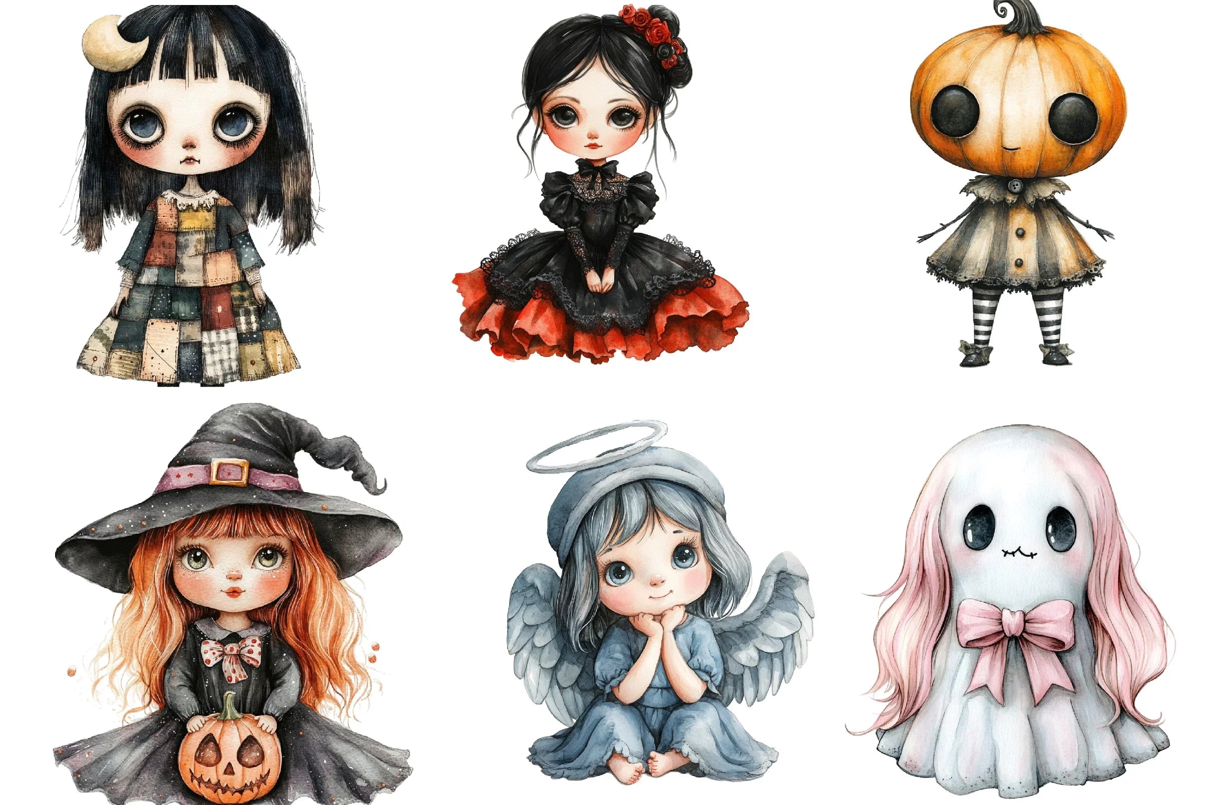Whimsical Halloween Doll Clipart Bundle - CraftNest - Digital Crafting and Art