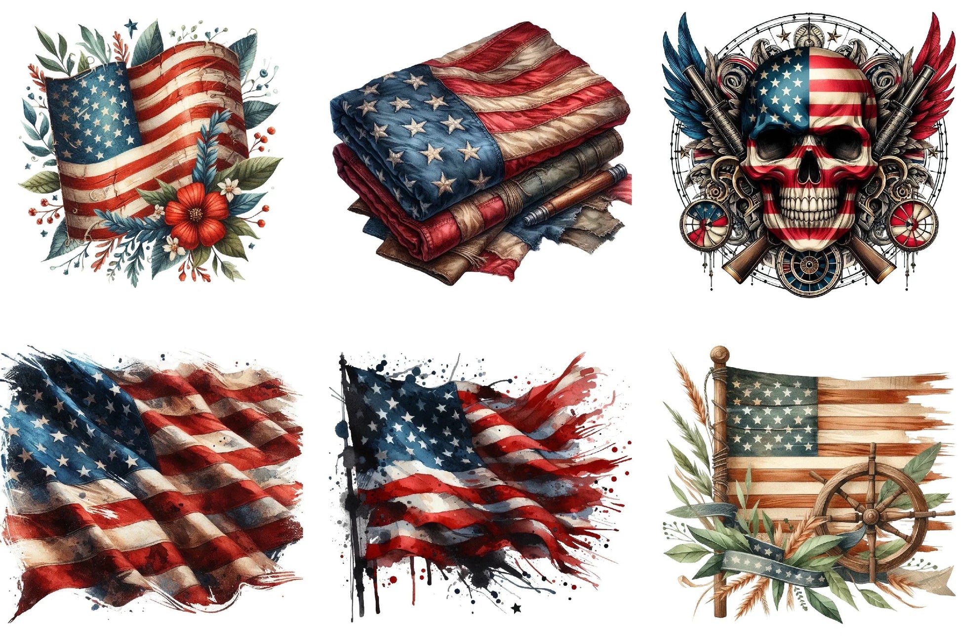 Vintage Grunge American Flag Clipart Bundle - CraftNest - Digital Crafting and Art