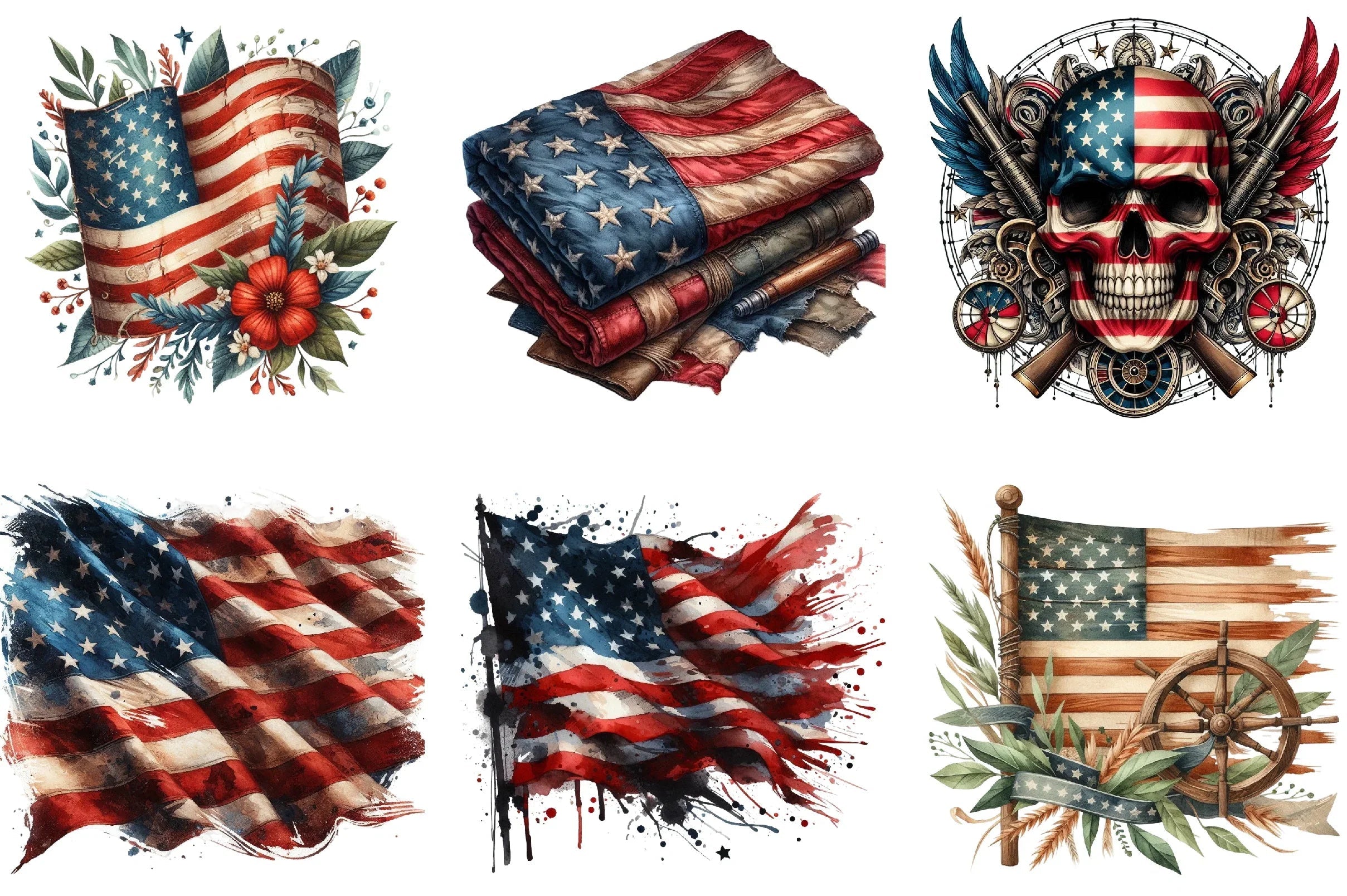 Vintage Grunge American Flag Clipart Bundle - CraftNest - Digital Crafting and Art
