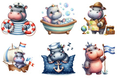 Hippo Sea Captain Baby Room Clipart Bundle - CraftNest - Digital Crafting and Art