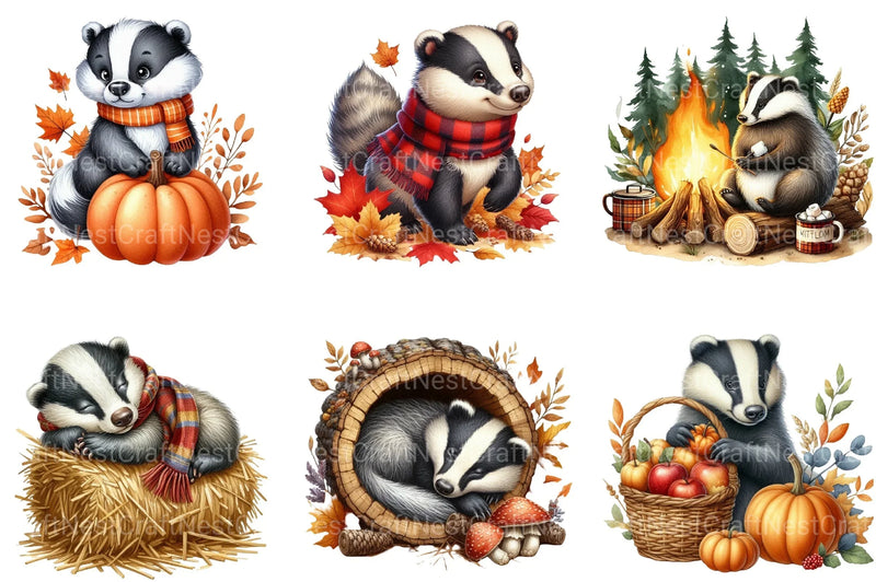 Autumn Cute Badger Clipart Bundle - CraftNest - Digital Crafting and Art