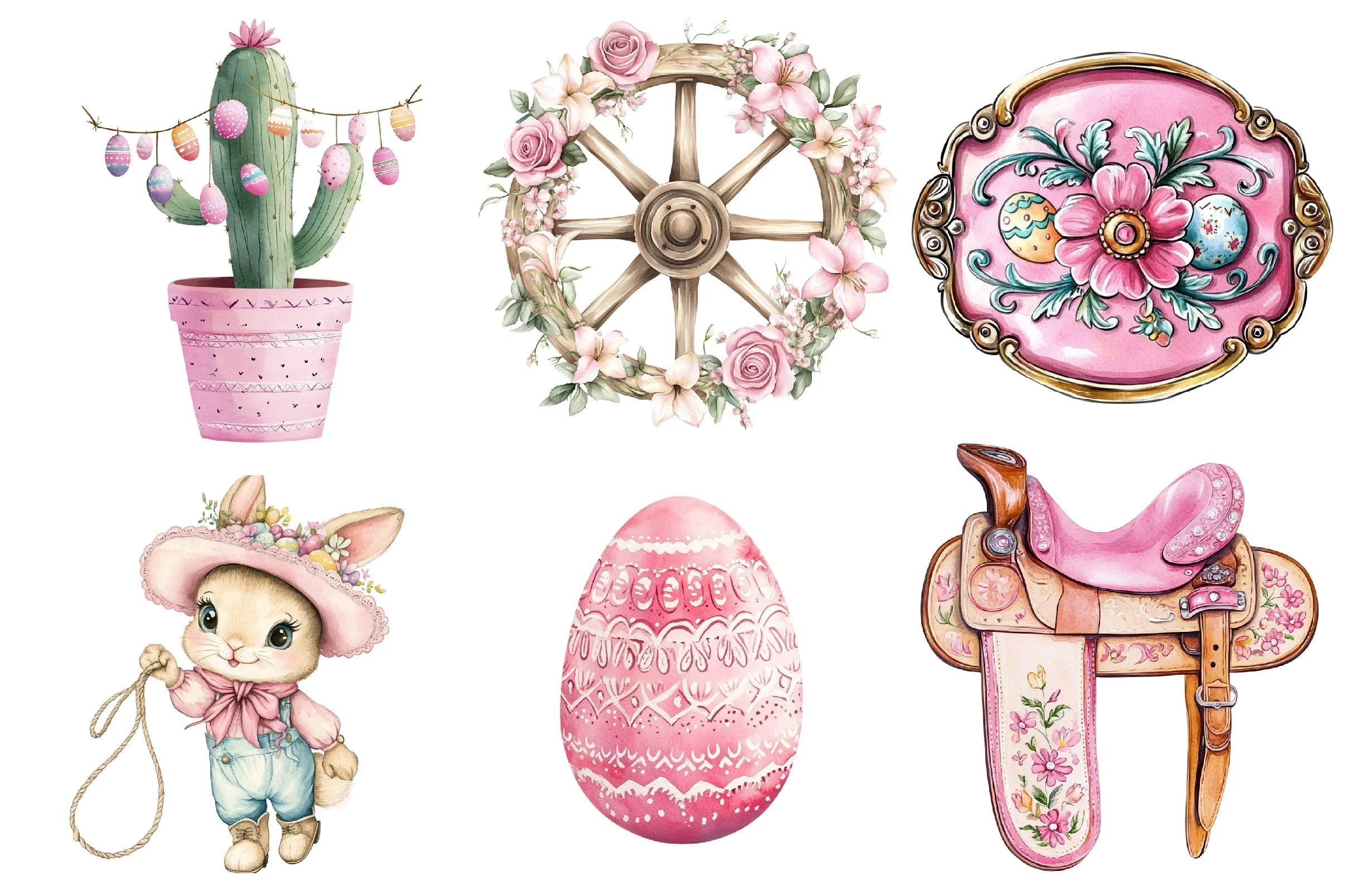 Vintage Pink Easter Western Clipart Bundle - CraftNest - Digital Crafting and Art