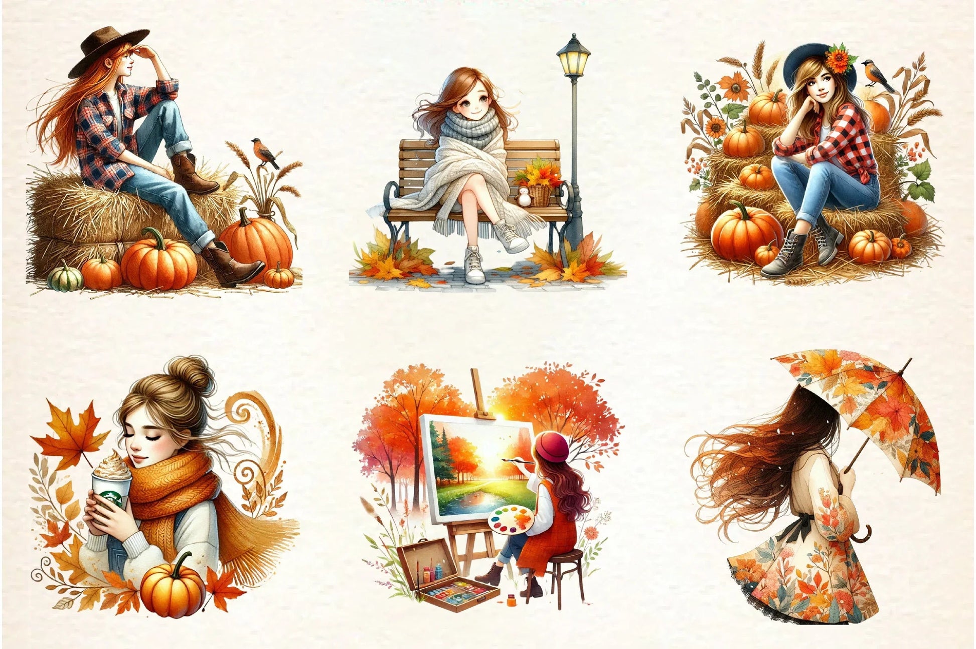 Autumn Girl Clipart Bundle - CraftNest - Digital Crafting and Art