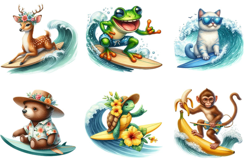Surfing Animals Clipart Bundle - CraftNest - Digital Crafting and Art