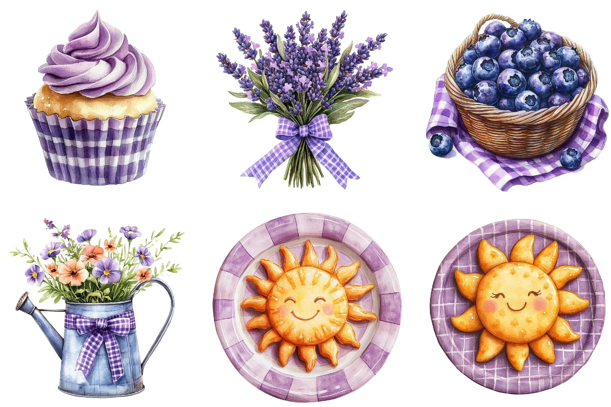 Purple Gingham Summer Clipart Bundle - CraftNest - Digital Crafting and Art