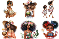 Summer African American Girls Clipart Bundle - CraftNest - Digital Crafting and Art