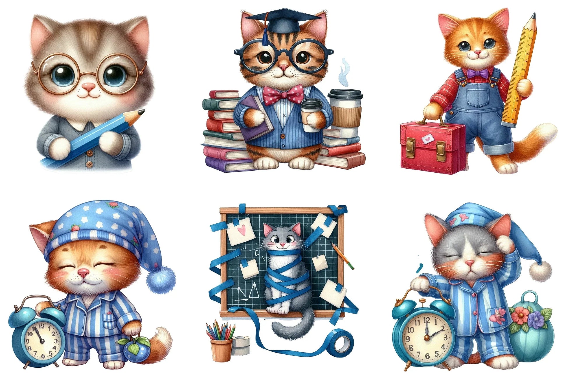 Back to School Cat Clipart Bundle - CraftNest - Digital Crafting and Art