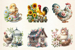 Vintage Spring Floral Chicken Clipart Bundle - CraftNest - Digital Crafting and Art