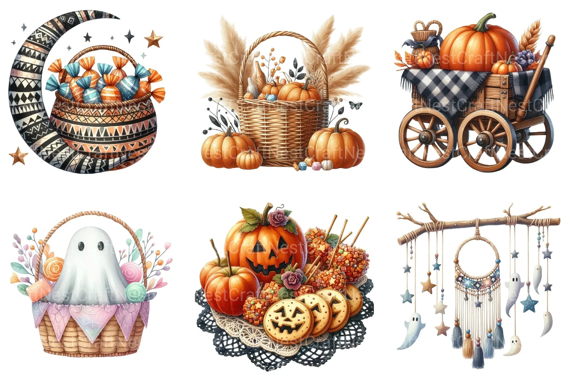 Boho Halloween Trick or Treat Clipart Bundle 99 - CraftNest - Digital Crafting and Art