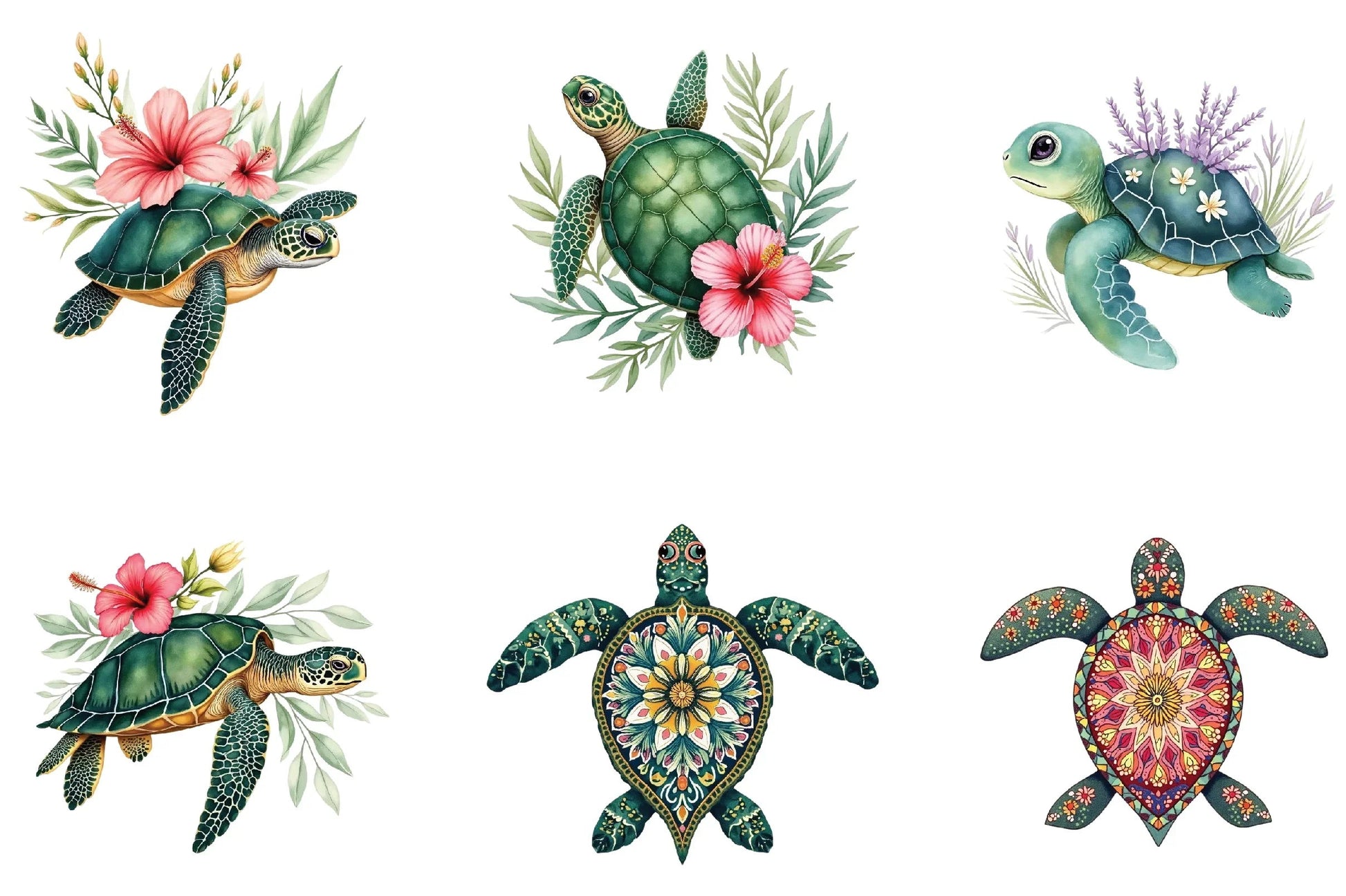 Floral Sea Turtles Clipart Bundle - CraftNest - Digital Crafting and Art