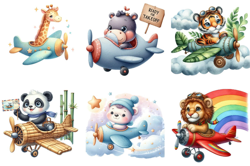 Airplane Cute Animals Clipart Bundle - CraftNest - Digital Crafting and Art