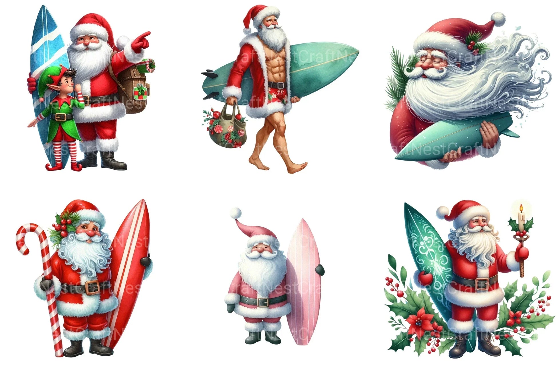 Christmas Santa Surfboard Clipart Bundle 99 - CraftNest - Digital Crafting and Art