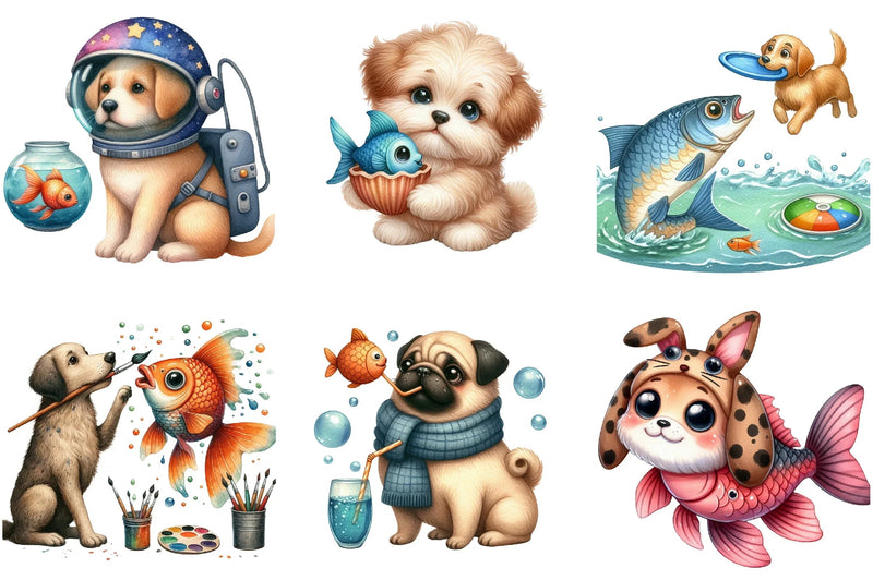 Quirky Dog and Fish Clipart Bundle - CraftNest - Digital Crafting and Art