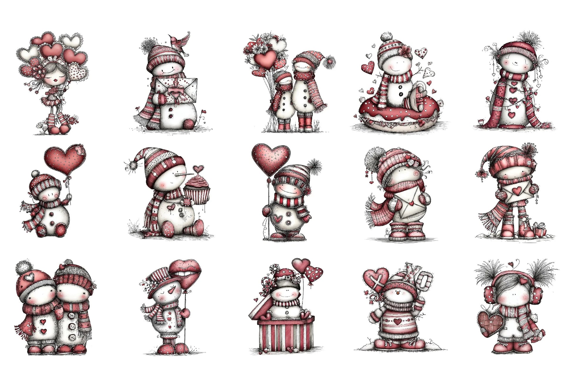 Whimsical Valentine Snowmen Clipart Bundle - CraftNest - Digital Crafting and Art