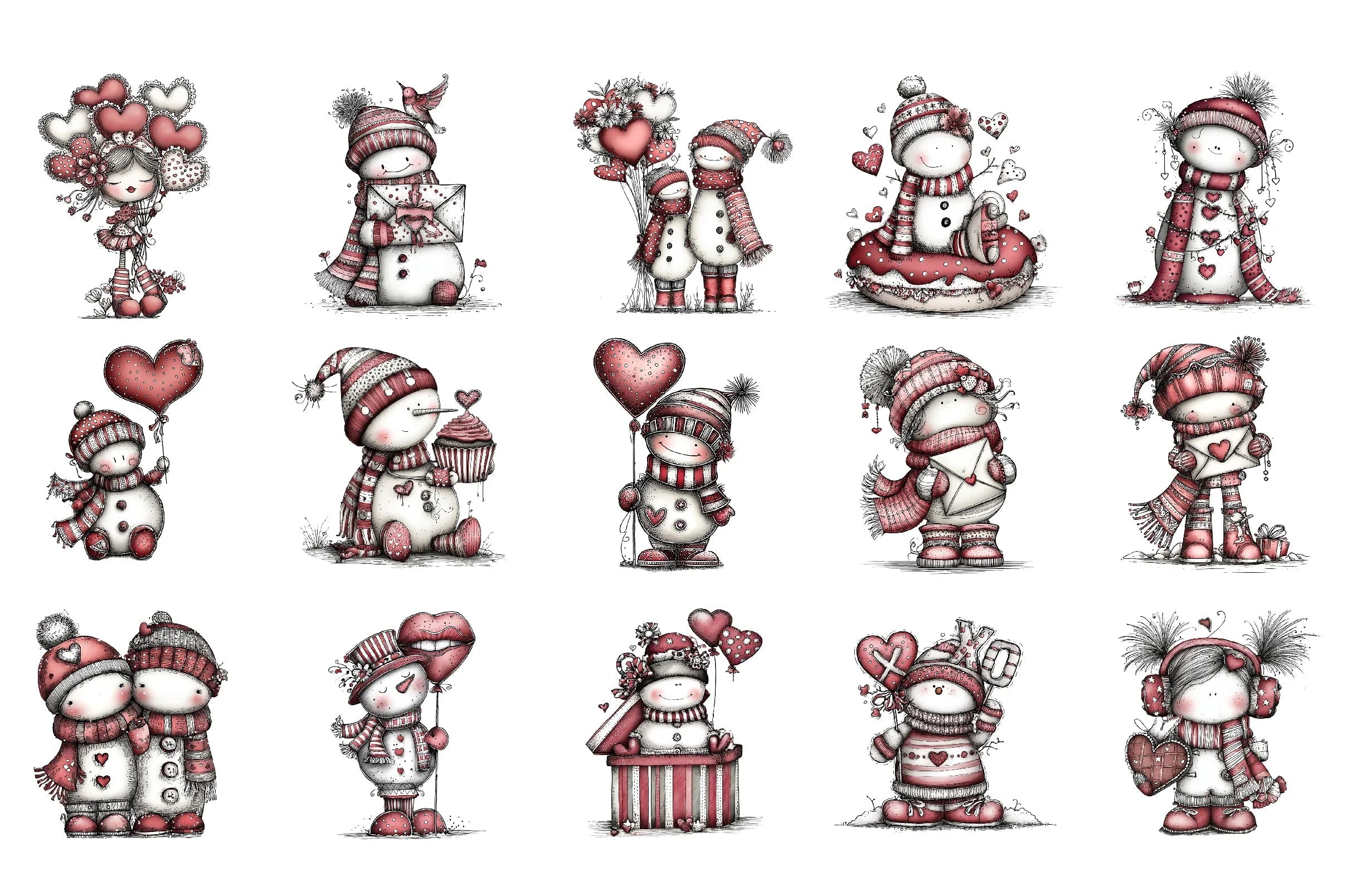 Whimsical Valentine Snowmen Clipart Bundle - CraftNest - Digital Crafting and Art