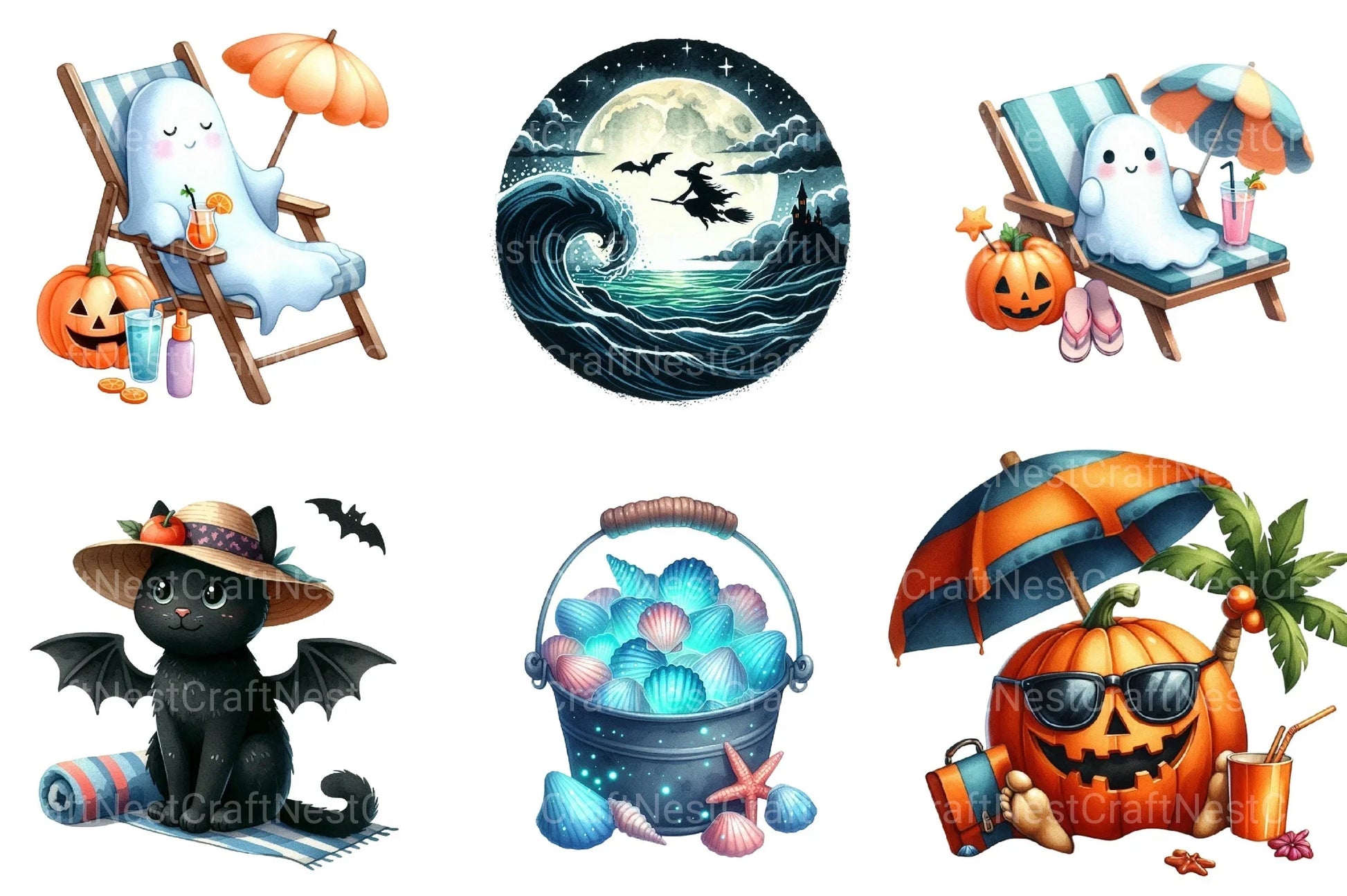 Green & White Halloween Clipart Bundle 2 - CraftNest - Digital Crafting and Art