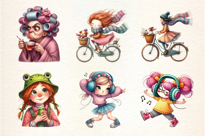 Funny Quirky Girl Clipart Bundle - CraftNest - Digital Crafting and Art
