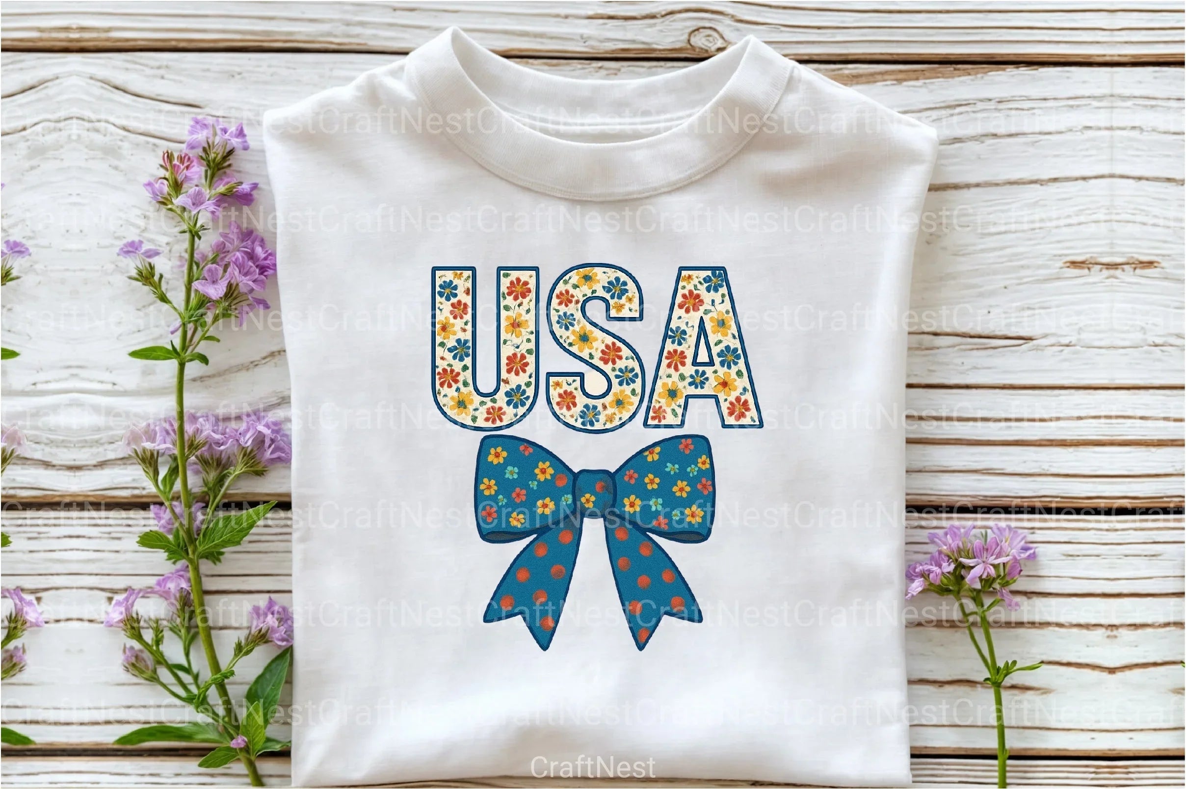 USA 4th of July Coquette Bow Flowers Clipart Bundle - CraftNest - Digital Crafting and Art