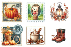 Autumn Fall Postage Stamp Clipart Bundle - CraftNest - Digital Crafting and Art